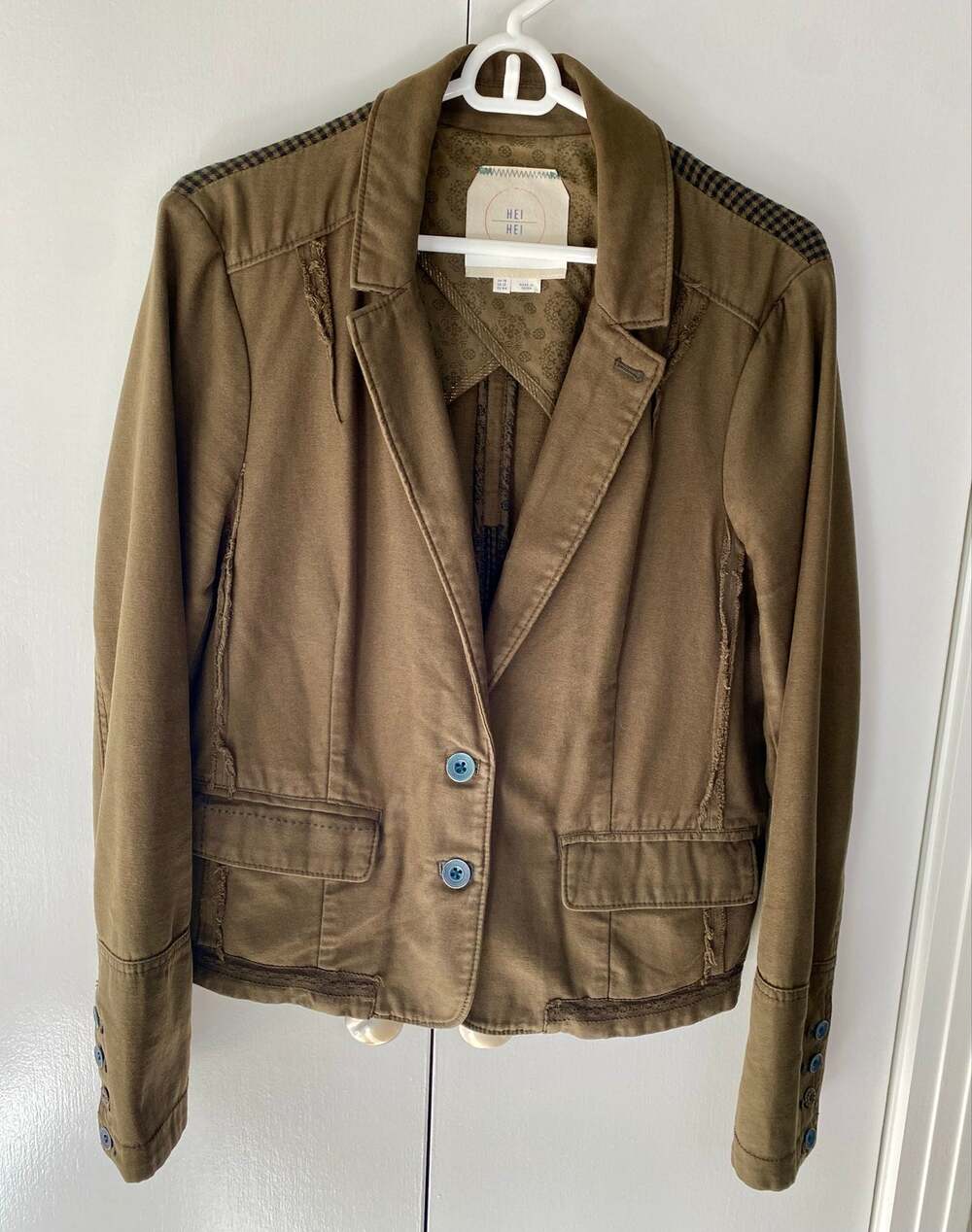Hei Hei by Anthropologie Blazer Army Green/Black Hounds Tooth Size 12